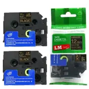 2/Pack 12mm Gold on Black Tape for P-touch Model PT1290, PT-1290 Label Maker