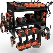 Toolganize Power Tool Organiser, Storage Rack with Power Strip Charging Station, Heavy-Duty for Workshop & Garage Tools -4 Slot, Black.