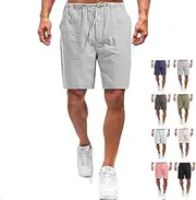 [Generic] Zeanaturals Casual Men's Casual Linen Shorts, Linen Casual Elastic Waist Drawstring Lightweight Slim-Fit Shorts, Khaki, Small