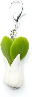 [Miniblings] Pak Choi Charm Pendant Asia Asian Thai Veggie Vegan White/Green – Handmade Fashion Jewellery I Silver Plated Pendant Charm Bracelet – Pendant for Bracelet, 22mm, Polymer Clay