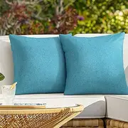 ReeQuo Pack of 2 Outdoor Pillows,Waterproof Throw Pillow Covers for Patio Furniture,Polyester Linen Garden Farmhouse Cushion Couch Sofa Cases,18 x 18 Turquoise