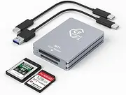 CFexpress Type B/SD Dual Slot Card Reader USB C, USB 3.2 Gen 2 10Gpbs, Compatible with CFexpress Type B Card/SD Memory Card, Aluminum CFexpress Card Adapter with USB C to USB C/USB A Cable