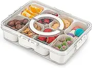 Aulu Snack Box, Divided Serving Tray with Lid and Handle, 8-Compartment Snackle Boxes, Charcuterie Container, Portable Snack Boxes, Serving Platter for Candy, Fruits, Nuts, Snacks, Picnics, Party (1)
