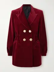 [BLAZÉ Milano] BLAZÉ Milano - Anyway Double-breasted Cotton-velvet Mini Dress - Burgundy - 1 1 Burgundy