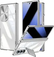 [spoovcto] Case for Samsung Galaxy Z Fold6: with Anti-Spy Privacy Screen Protector, Built-in Camera Kickstand Cover, Luxury Clear Plating Mobile Phone Case for Galaxy Z Fold 6 (Silver, Screen Protector)