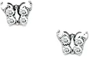 [JewelryWeb] 925 Sterling Silver Rhodium Plated CZ Simulated Diamond Medium Butterfly Angel Wings Screw Back Earrings 5x7mm Stud Earring for Women
