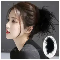 在飛比找momo購物網優惠-【HaNA 梨花】韓國仿佛增加了髮量．仙女駝鳥黑色羽毛抓夾