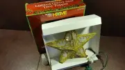 Christmas Tree Lighted Star Topper White w/Gold Glitter 9" tall Indoor Use NWT