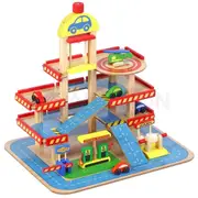 Large Wooden Garage 4 Level Car Park Play Set Premium Classic Toy