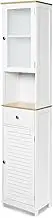 HelloFurniture Tall Storage Cabinet Bathroom Kitchen Laundry Pantry Cupboard Shelves Glass Door White