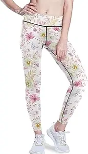 [FRODOTGV] Pink White Roses Butterfly Flower High Waist Yoga Pants for Women Seamless Compression Capri Leggings X-Small