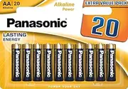 Panasonic, AA Batteries, Pack of 20, Mignon, LR6, Alkaline, 1.5 V, Leakage Protection, 7 Years When stored, Best for Remote Controls, Scales, Watches, Long-Lasting, Reliable Energy