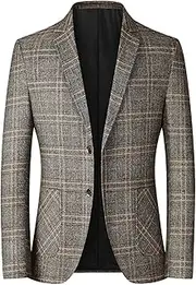 [Generic] Mens Plaid Blazer Sports Coat Casual Lightweight Two Button Suit Jacket Slim Fit Checkered Blazers for Men Wedding, Yellow-d, 3X-Large