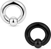 [Lcolyoli] 2PCS PA Ring Internally Threaded Captive Bead Rings Spring Action CBR Monster Screwball Rings 316L Surgical Steel Pierced Body Jewelry 2G 4G 6G 8G