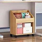 Hbluefat 2-Tier Mobile Bookshelf, Low Bookcase with Wheels, Rolling Under The Desk File Book Organizer for Home Office Living Room School (Wood)