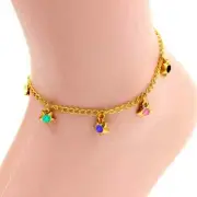 Colored Stars Anklet, Rainbow crystals and Stars Ankle Bracelet, Boho Anklet.