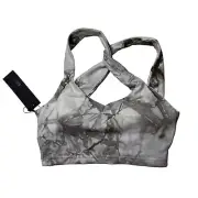 Savvi Sports Bra Womens XS Gray White Marble Print Reef Padded Open Back Yoga