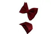 Mens Dark Red Plain Coloured Checkered Bow Tie & Matching Pocket Square Set