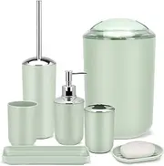 IMAVO Bathroom Accessory Set - 6 Piece Green Bathroom Accessories Set with Trash Can, Soap Dispenser, Soap Dish, Toothbrush Holder & Cup, Toilet Brush Holder, Bathroom Decor Sets Accessories Complete
