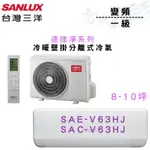 SANLUX三洋 R32 變頻 一級 冷暖 壁掛 HJ系列 冷氣 SAE/C-V63HJ 含基本安裝 智盛翔冷氣家電