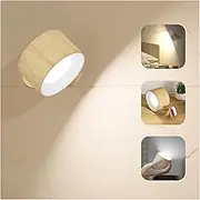 Indoor Wall Light, Wall Lamp with USB Charging Port, 3 Colour Modes, 3 Brightness Levels, LED Wall Light, Indoor 360° Rotatable Touch Control Wall Lamps, Wireless Wall Lights, Colour Woodgrain (Pack