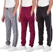 [Real Essentials] 3 Pack: Boy's Mesh Active Athletic Casual Jogger Sweatpants with Pockets