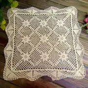 24" Vintage Hand Crochet Square Lace Tablecloth Table Cover Topper Flower Doily