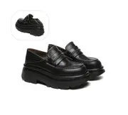 EVERAU® Women Leather Black Platform Chunky Loafers Evanna - Black / AU Ladies 6 / AU Men 4 / EU 37