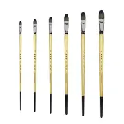 XDT#6386 Filbert Artist Paint Brush 6 Piece Set Medium Stiff Black Hog Bristl...