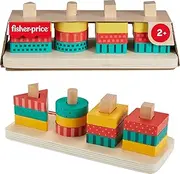 Fisher-Price Wood Toddler Toy Shape Stacker, 13-Piece Wooden Sorting Activity for Fine Motor Play Preschool Kids Ages 2+ Years