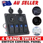4 Gang LED Rocker 12V Switch Panel 2 USB Toggle ON-OFF Marine Boat Fuse Breaker