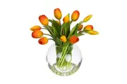 Glamorous Fusion Orange Tulip Artificial Faux Flower Plant Decorative Arrangement In Fishbowl