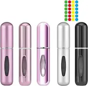 Generisch Perfume Atomiser, 5 ml Portable Refillable Perfume Atomiser, Mini Spray Bottle with Window and Round Label, Bottles for Handbag, Travel, Air Travel, Pack of 5