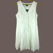 NEW Modcloth Women Dress Linen Blend Sleeveless Hidden Buttons V Neck Size 8