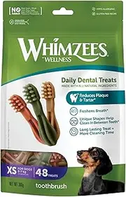 WHIMZEES Toothbrush Dental Dog Treats, Value Bag, Extra Small (2-7kg Dogs), Natural Daily Dental Chews (Pack of 48)