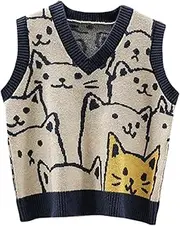 [Stxdynjy] Women Girl Knitted Sweater Vest, Sleeve Soft Patterns Fall and Winter Casual Vintage Vest Tank Top Knitting