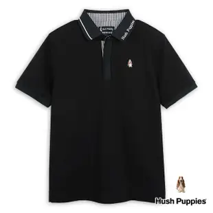 【Hush Puppies】男裝 POLO衫 素色品牌英文刺繡涼感POLO衫(黑色 / 43101203)