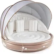 Costway Inflatable Canopy Island, Tanning Pool Lounger Float w/Retractable & Removable Canopy, SPF50+, 3 Comfy Pillows, 200 kg Load Capacity, 2-Person Pool Float for Lake, Beach, Garden