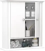 UYIHOME Wall Mounted Bathroom Medicine Cabinet with 2 Doors, Hanging Wall Cabinet Over Toilet, Upper Cabinet Storage Cupboard for Kitchen Laundry Room, White