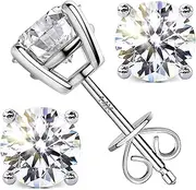 [Blueeve] Solid White Gold Moissanite Earrings, D Color VVS1 Clarity Moissanite Stud Earrings S925 Sterling Silver Basket White Gold Post Simulated Diamond Stud Earrings for Women Men Gifts