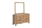 Dresser with 6 Storage Drawers in Solid Acacia & Veneer With Mirror in Oak Colour