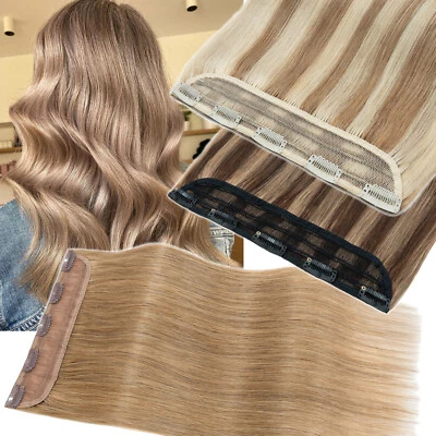 Russian One Piece 100% Human Hair Extensions Clip In Real Remy Full Head Caramel