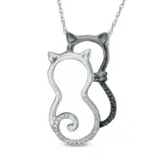 Enhanced Black and White Natural Diamond Accent Double Cat Pendant in Sterling Silver with Black Rhodium