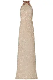 [Costarellos] TRINITY SEQUIN HALTERNECK GOWN FR 40 GOLD