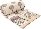 Indian Traditional Quilt, Handmade Flower Printed Quilt, Cotton Filled Quilt,