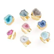 5Pcs Adjustable Natural Druzy Agate Cuff Rings Open Rings Wide Band Rings Size 9