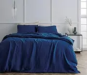 100% French Flax Linen Quilt Cover Set | Breathable, Durable, and Stonewashed for Ultimate Softness - Super King in Navy Blue