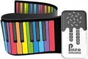 Tignapoo 49 Key Roll Up Keyboard Piano, Portable Digital Electric Foldable Piano Keyboard, Rechargeable, 8 Tones, 6 Educational Demo Songs, for Beginners Adults Gift (Rainbow)
