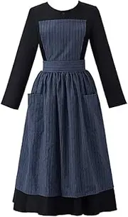 [RocailleCos] Classic Film Sound of Music Maria Maid Nun Costume Womens Black Dress with Gray Apron