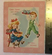1950 AMERICAN GREETING CURLY LOCKS & JACK GET WELL STORYBOOK CARD UNUSED C10